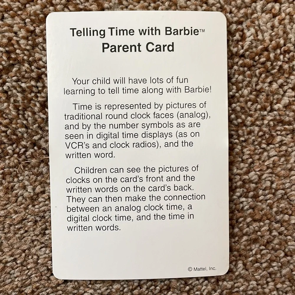 Barbie Telling Time Learning Cards